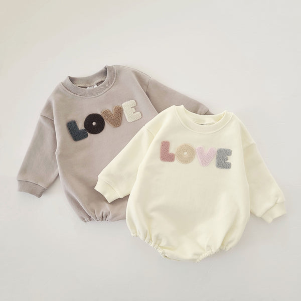 Baby LOVE Embroidery Sweatshirt Romper (0-18m) - Gray - AT NOON STORE