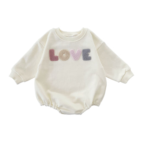 Baby LOVE Embroidery Sweatshirt Romper (0-18m) - Cream - AT NOON STORE
