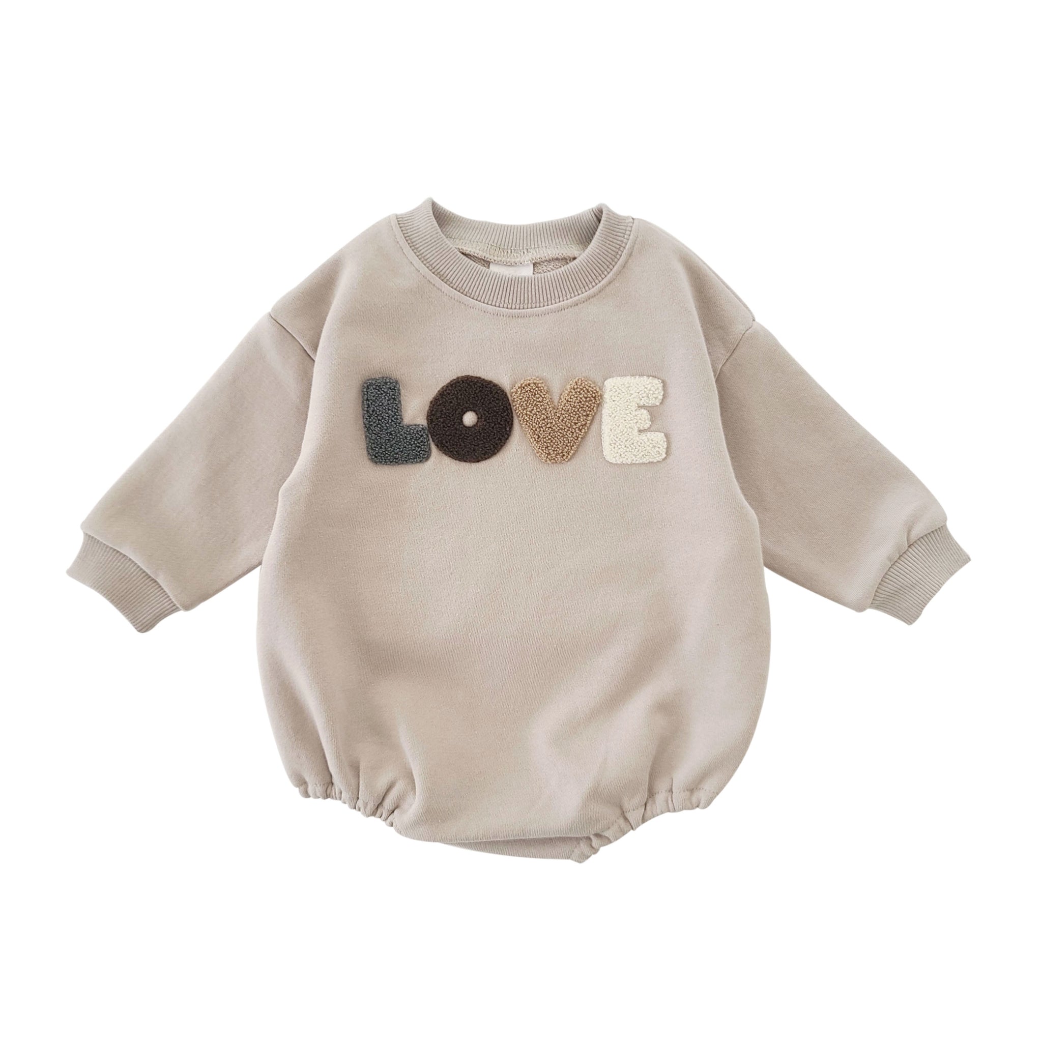 Baby LOVE Embroidery Sweatshirt Romper (0-18m) - Gray