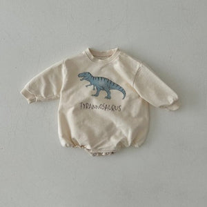 Baby Land Dinosaur Sweatshirt Romper (4-15m) - Cream Tyrannosaurus