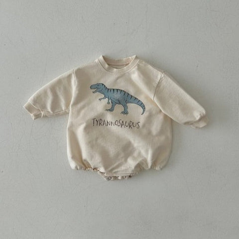 Baby Land Dinosaur Sweatshirt Romper (4-15m) - Cream Tyrannosaurus - AT NOON STORE