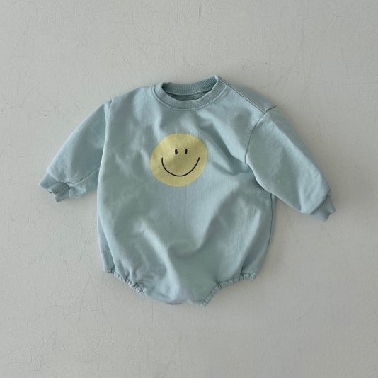 Baby Land Smiley Face Sweatshirt Romper (4-15m) - Sky