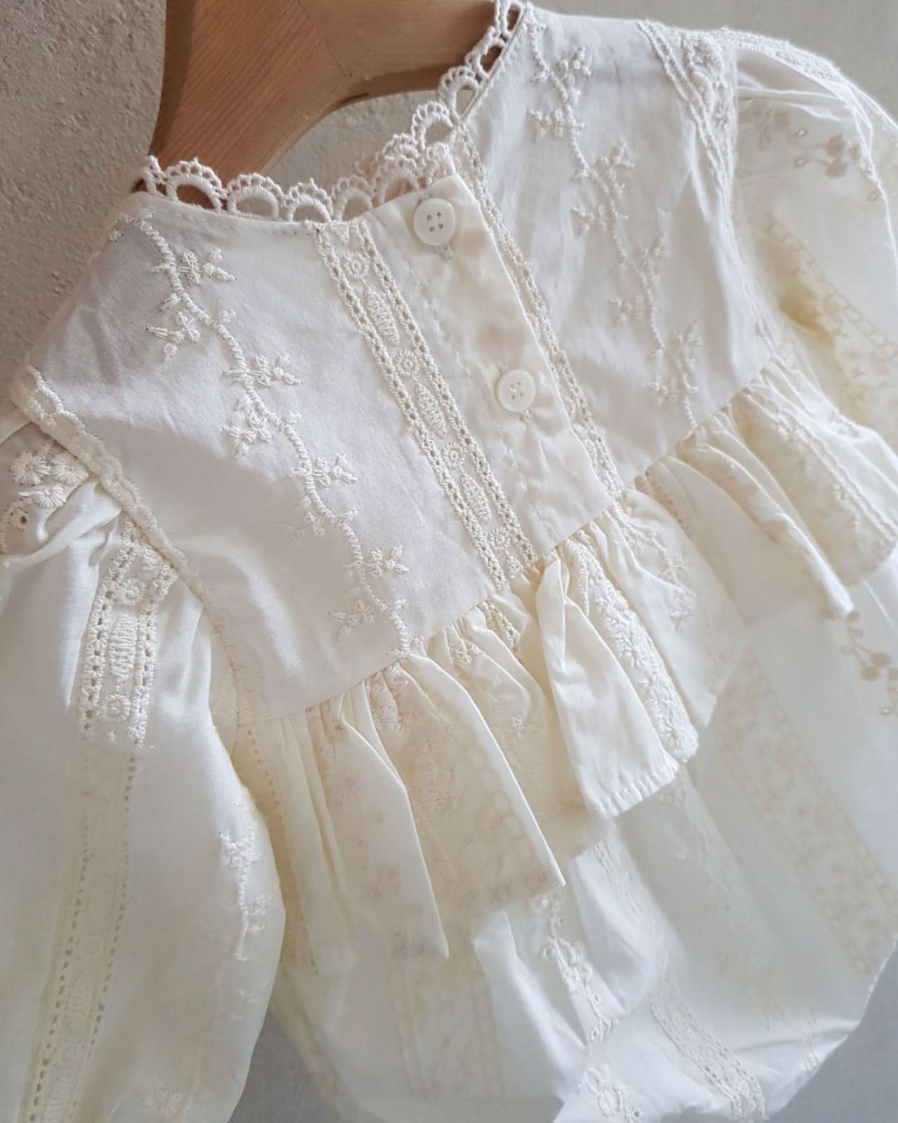 Baby Long Sleeve Embroidery Ruffle Romper(3-15m) - Ivory - AT NOON STORE