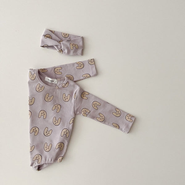 Baby Long Sleeve Printed Romper and Headband Set (0-6m) - Bunny - AT NOON STORE
