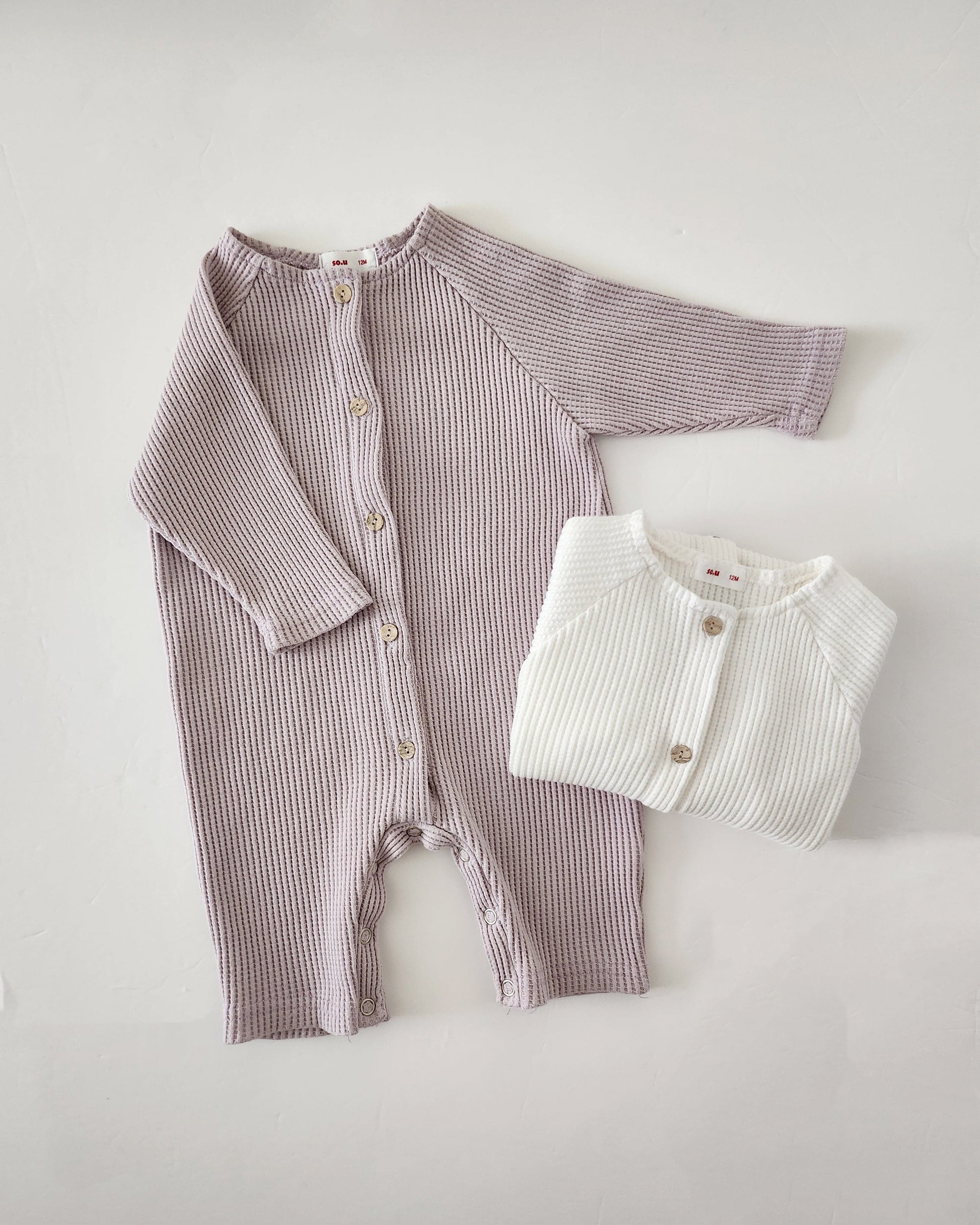 Baby Long Sleeve Waffle Bodysuit (6-18m) -White - AT NOON STORE