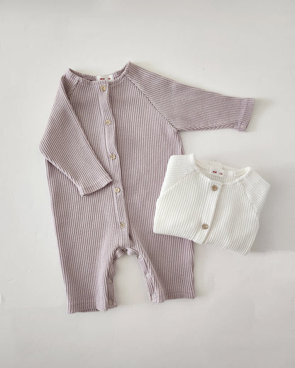 Baby Long Sleeve Waffle Bodysuit (6-18m) -White - AT NOON STORE