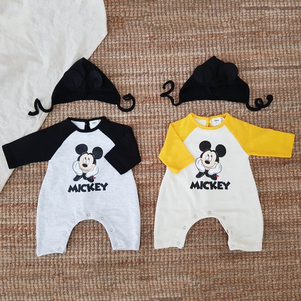 Baby Thinking Mickey Mouse Colorblock Jumpsuit and Bonnet Set (3-12m) - 2 colors
