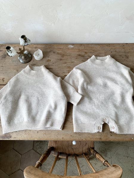Baby Mock Neck Sweater Romper (3-24m) - Beige - AT NOON STORE