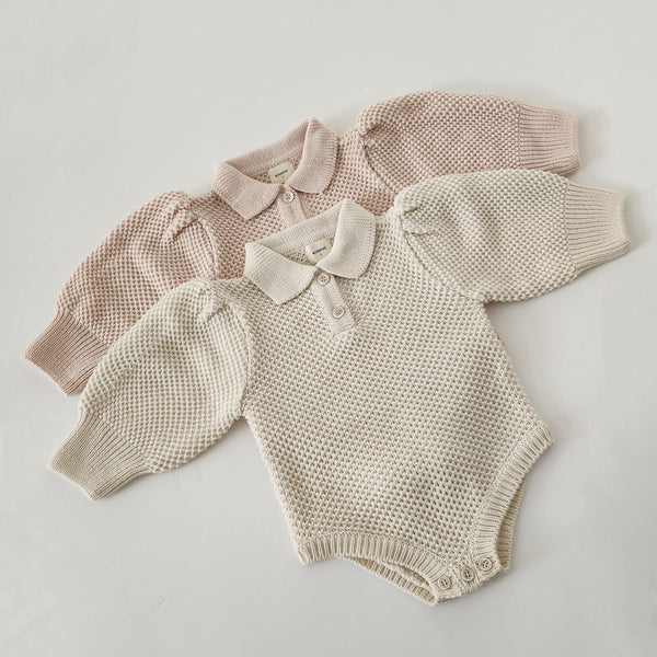 Baby Monbebe Puff Sleeve Sweater Romper (6-24m) - Cream
