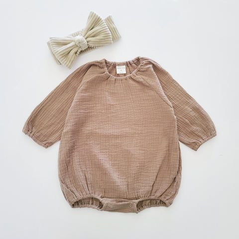 Baby Muslin Cotton Bubble Romper (2-18m) -Brown - AT NOON STORE