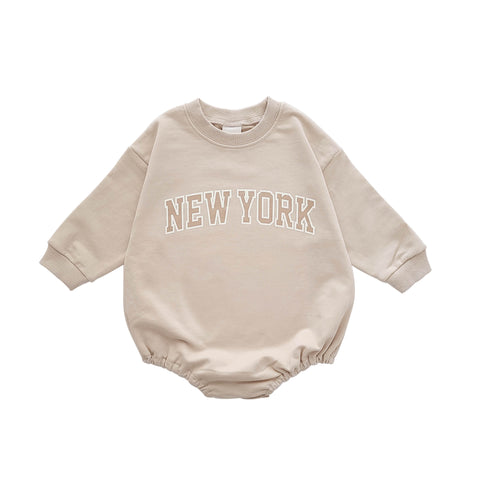 Baby New York Sweatshirt Romper (0-12m) - Beige
