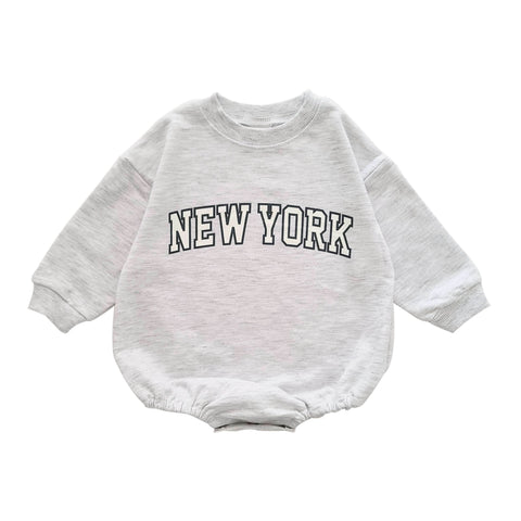 Baby New York Sweatshirt Romper (0-12m) - Heather Gray
