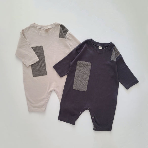 Baby Patch Long Sleeve Jumpsuit (1-24m)-  Charcoal - AT NOON STORE