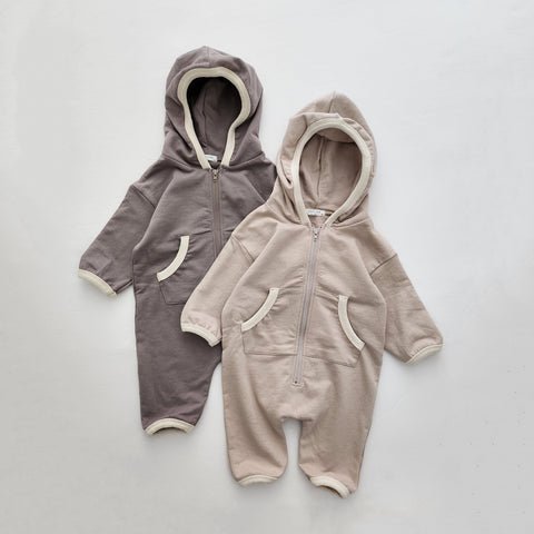 Baby Pocket Hooded Zip-up Jumpsuit (2-18m) - Beige - AT NOON STORE