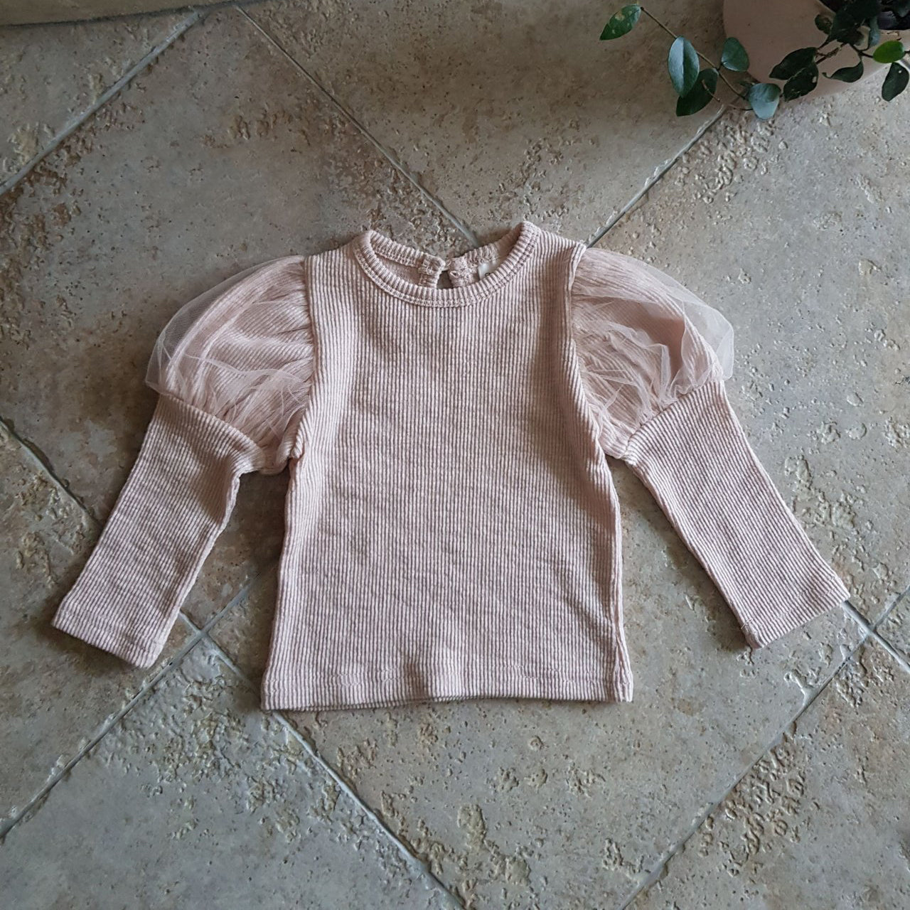 Baby Puff Sleeve Ribbed Top (6-12m) -Pink - AT NOON STORE