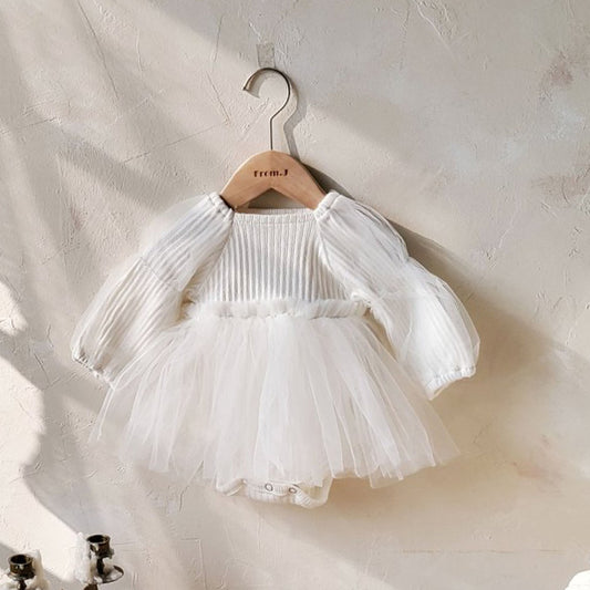 Baby Puff Sleeve Tutu Dress Romper (3-18m) - Cream - AT NOON STORE