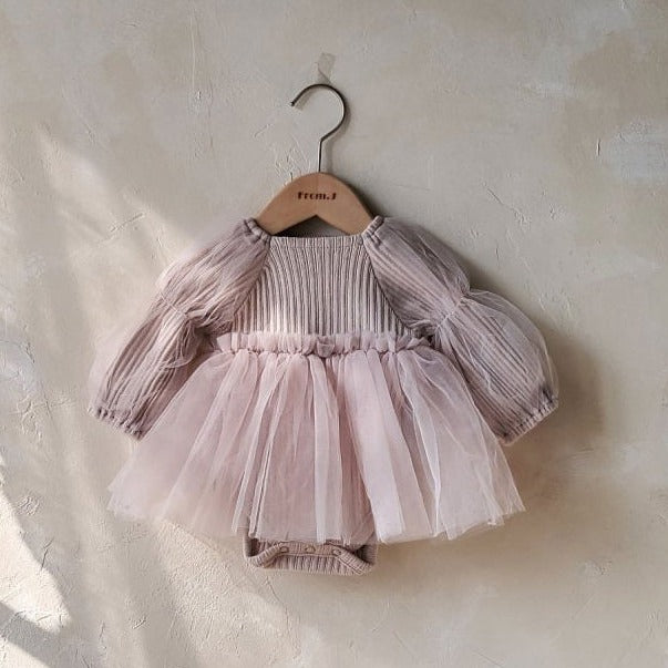 Baby Puff Sleeve Tutu Dress Romper (3-18m) - Pink