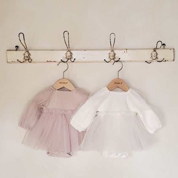 Baby Puff Sleeve Tutu Dress Romper (3-18m) - Cream