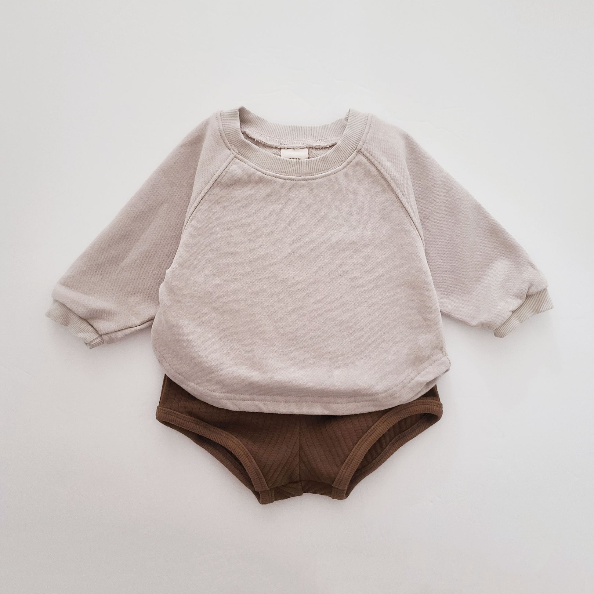 Baby Raglan Sweatshirt and Ribbed Bloomer Shorts Set - Brown Set - AT NOON STORE