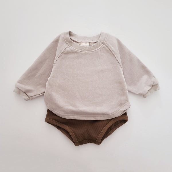 Baby Raglan Sweatshirt and Ribbed Bloomer Shorts Set - Brown Set - AT NOON STORE