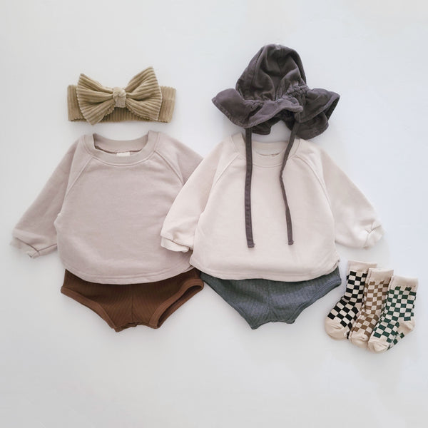 Baby Raglan Sweatshirt and Ribbed Bloomer Shorts Set - Brown Set