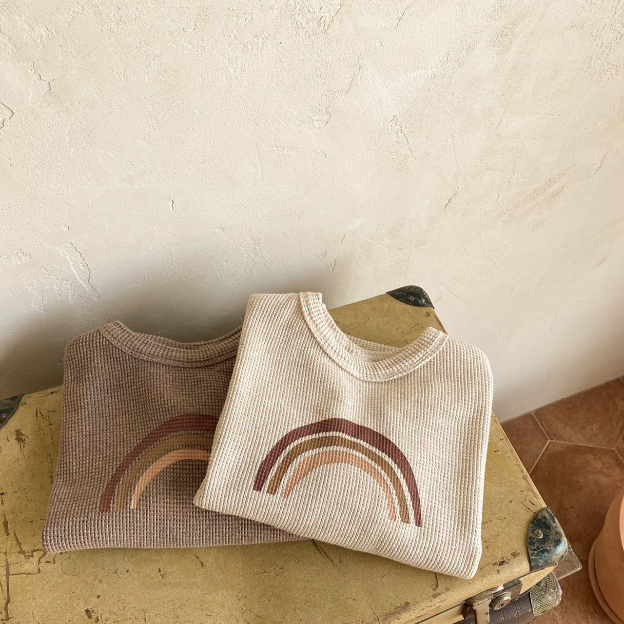 Baby Rainbow Waffle Sweater (2-5T) - Brown - AT NOON STORE