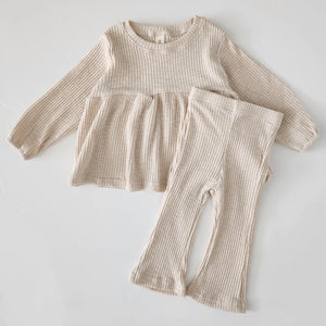Baby Ribbed Babydoll Top and Flare Pants Set (9m-5y)-Beige