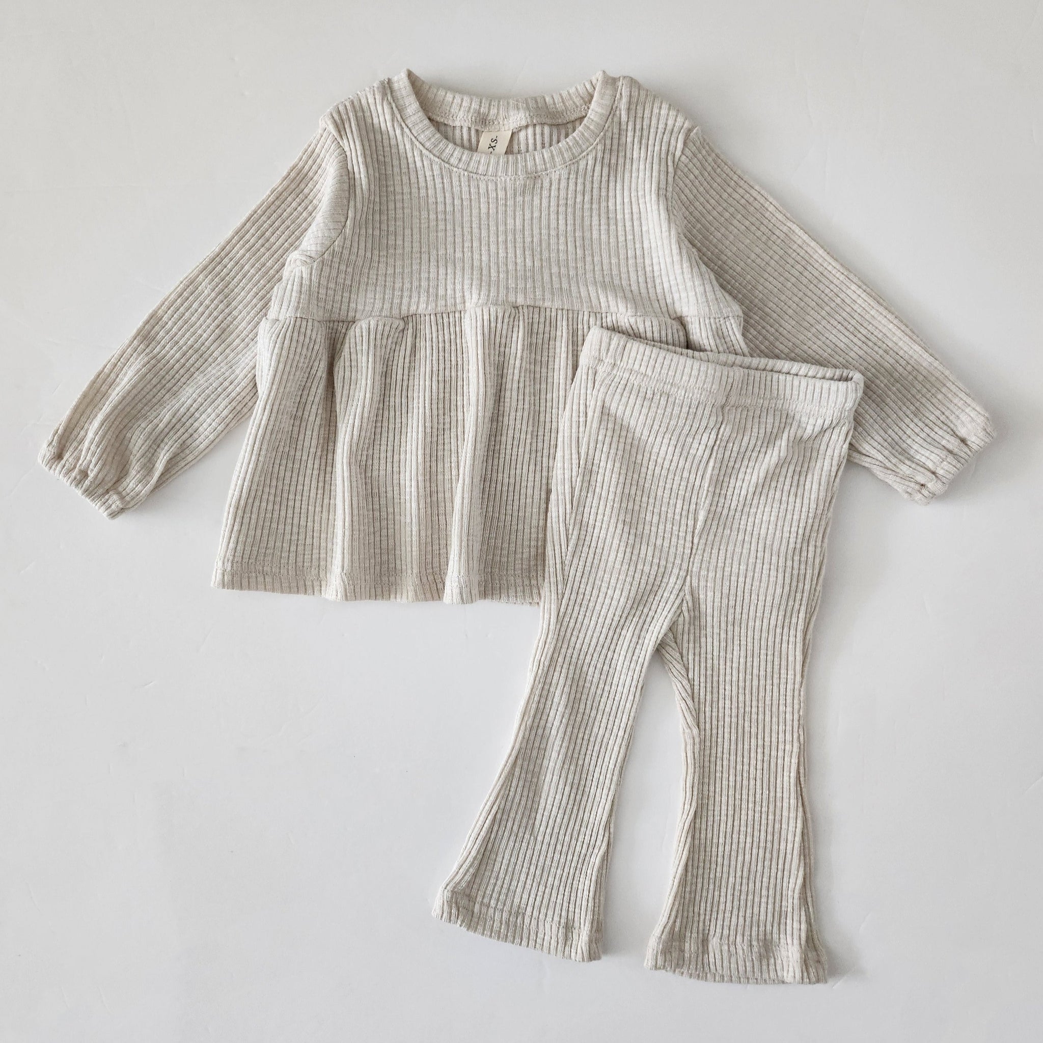 Baby Ribbed Babydoll Top and Flare Pants Set (9m-5y)-Grey