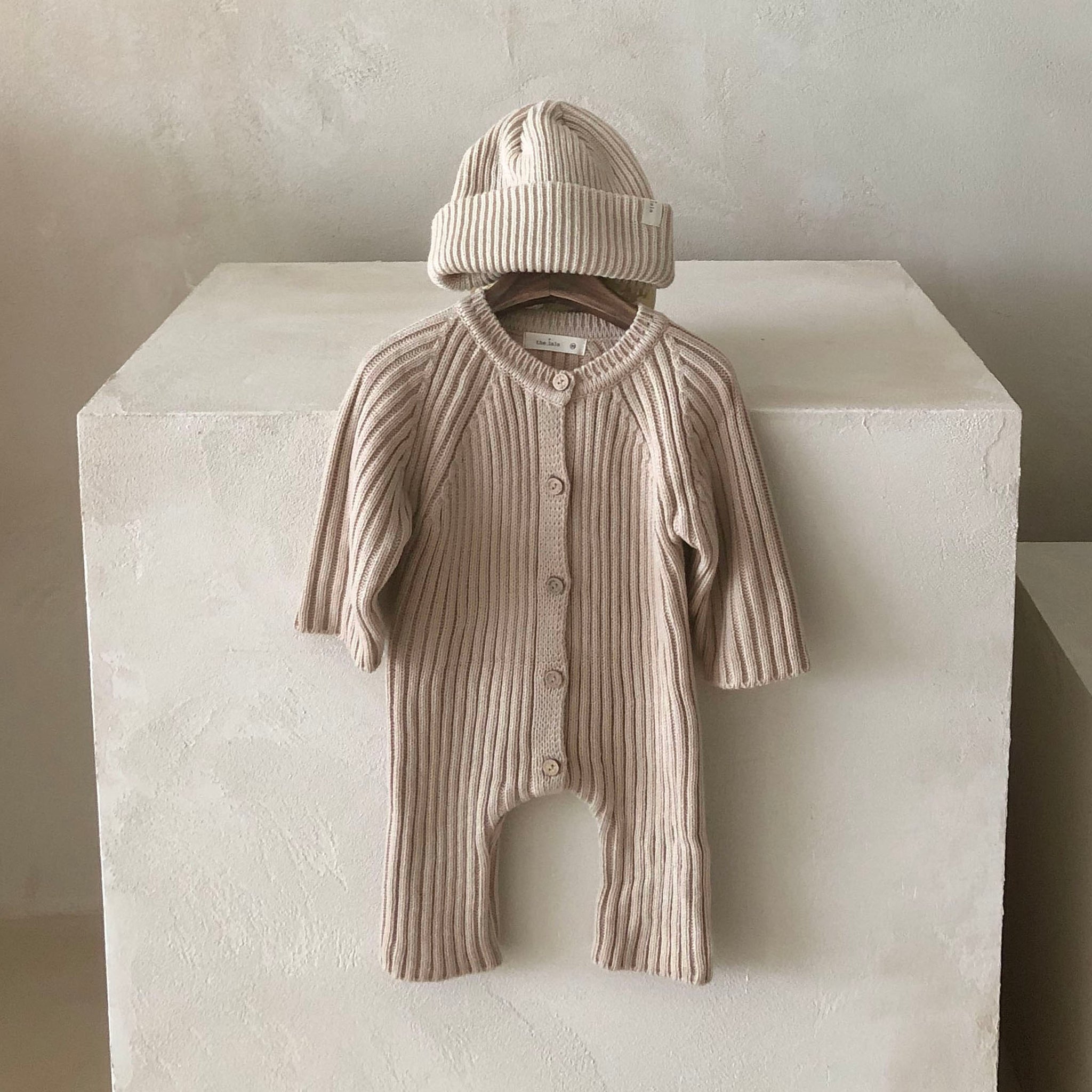 Baby Ribbed Sweater Knit Romper (0-18m)-Beige - AT NOON STORE