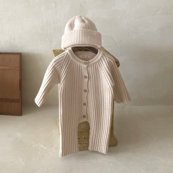 Baby Ribbed Sweater Knit Romper (0-18m)- Ivory - AT NOON STORE