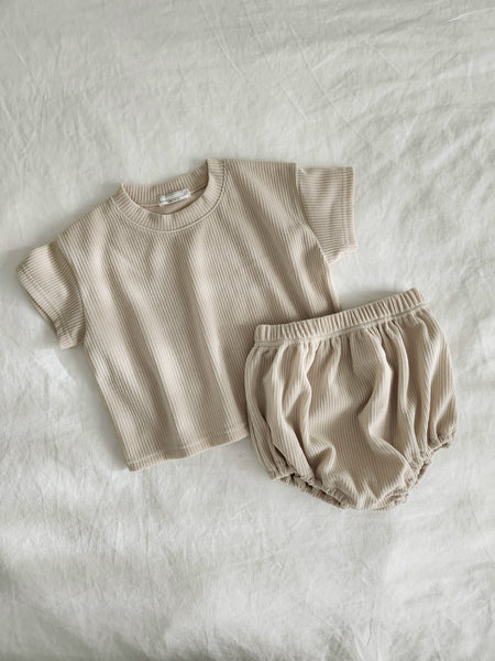 Baby Short-Sleeve Ribbed Top and Bloomer Shorts Set (3-18m) - 2 Colors