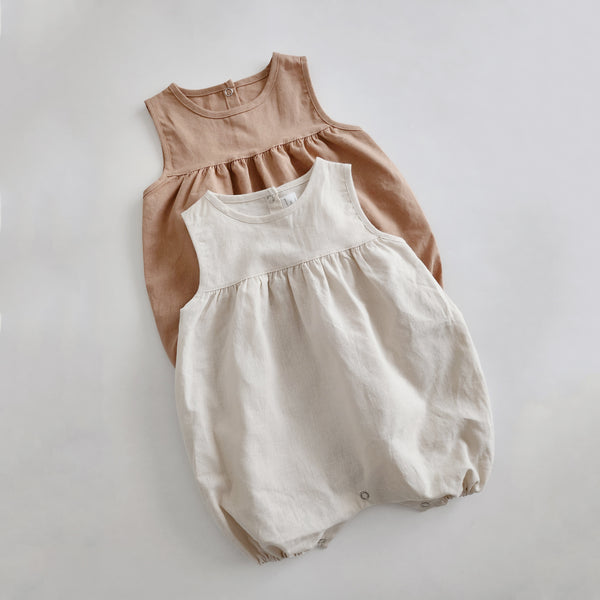 Baby Sleeveless Linen Bubble Jumpsuit (6-18m) - 2 Colors