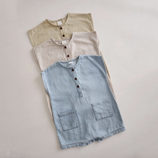 Baby Sleeveless Pocket Jumpsuit (6-12m) - 3 Colors - AT NOON STORE