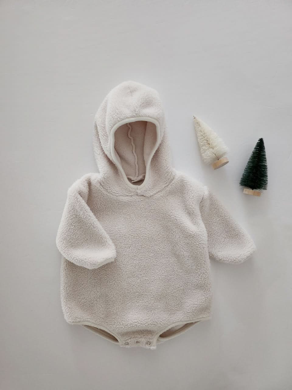 Baby Soft Fleece Hoodie Romper (3-24m) - Ivory - AT NOON STORE