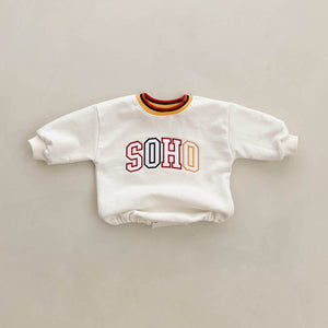 Baby Soho Embroidery Sweatshirt Romper (4-15m) - Cream - AT NOON STORE