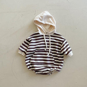 Baby Striped Hoodie Romper  (3-18m) - Brown Striped - AT NOON STORE