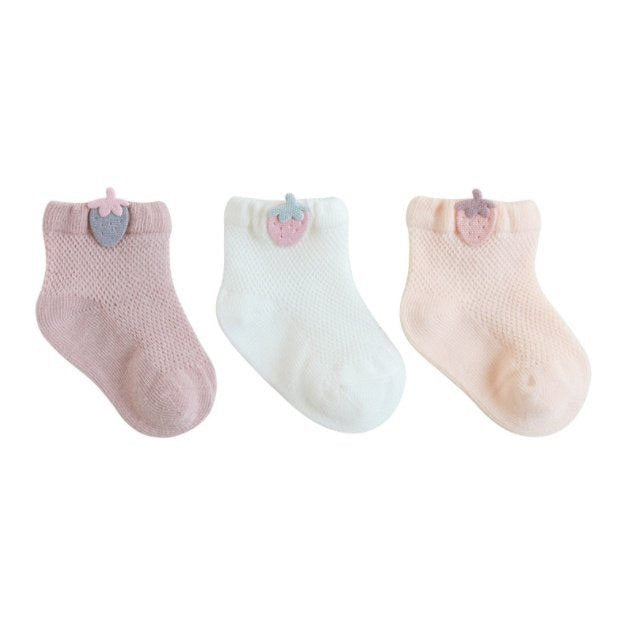 Baby Summer 3pk Socks (0-2y) - Strawberry - AT NOON STORE