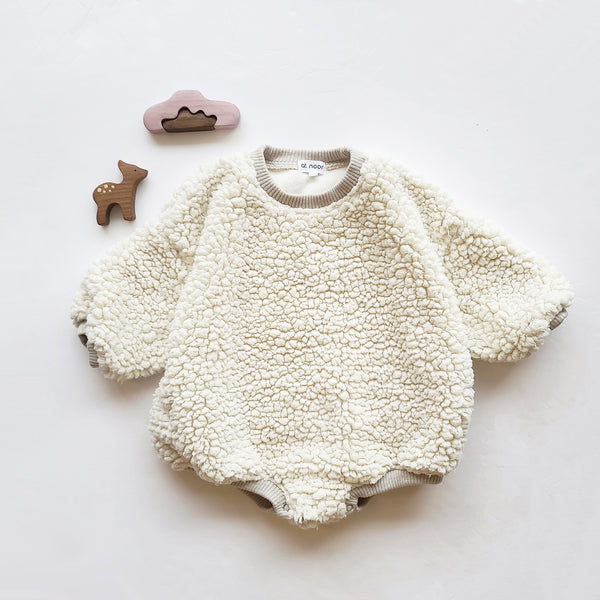Baby Teddy Sherpa Sweatshirt Romper - Cream - AT NOON STORE