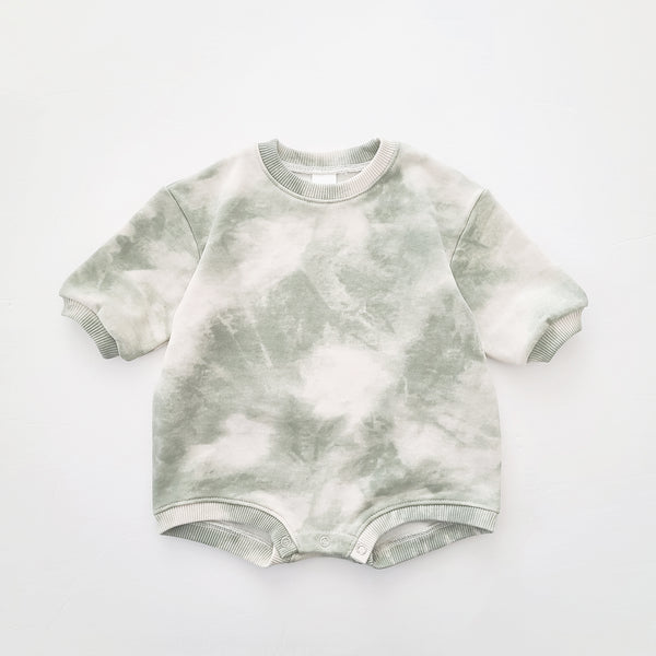Baby Tie Dye Sweatshirt Romper  (3-24m) - Army Green - AT NOON STORE