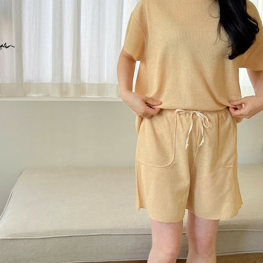 Mom Summer Knit Top and Shorts Set (Mom)- Butter - AT NOON STORE