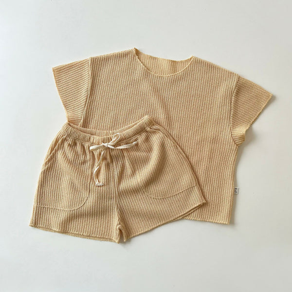 Mom Summer Knit Top and Shorts Set (Mom)- Butter
