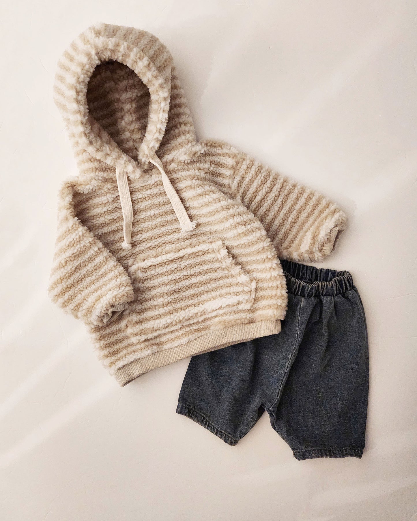 Baby Toddler Bella Sherpa Hoodie (3m-5y) - Beige Striped - AT NOON STORE