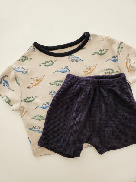 Baby Toddler Dino Print Top and Waffle Shorts Set (3-36m) - Navy Shorts - AT NOON STORE