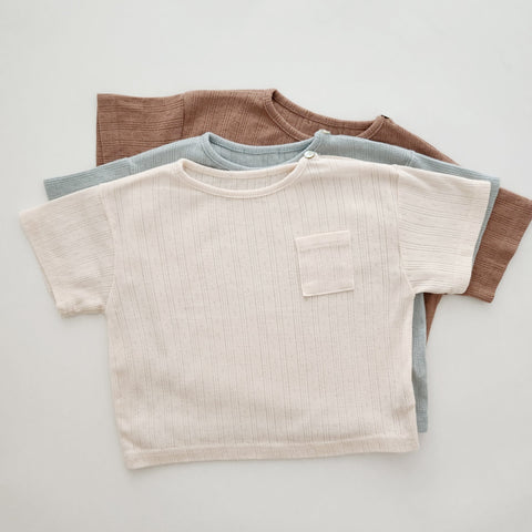 Baby Toddler Short Sleeve Pointelle Pocket Top (3-36m) - 3 Colors - AT NOON STORE