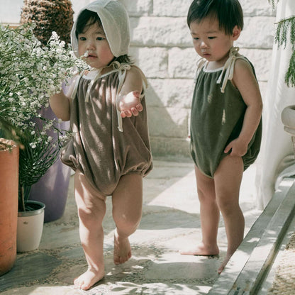 Baby Towel Cloth Tie-Strap Romper (3-18m) - 2 Colors - AT NOON STORE