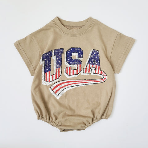 Baby USA T-Shirt Romper (0-18m) - Beige - AT NOON STORE
