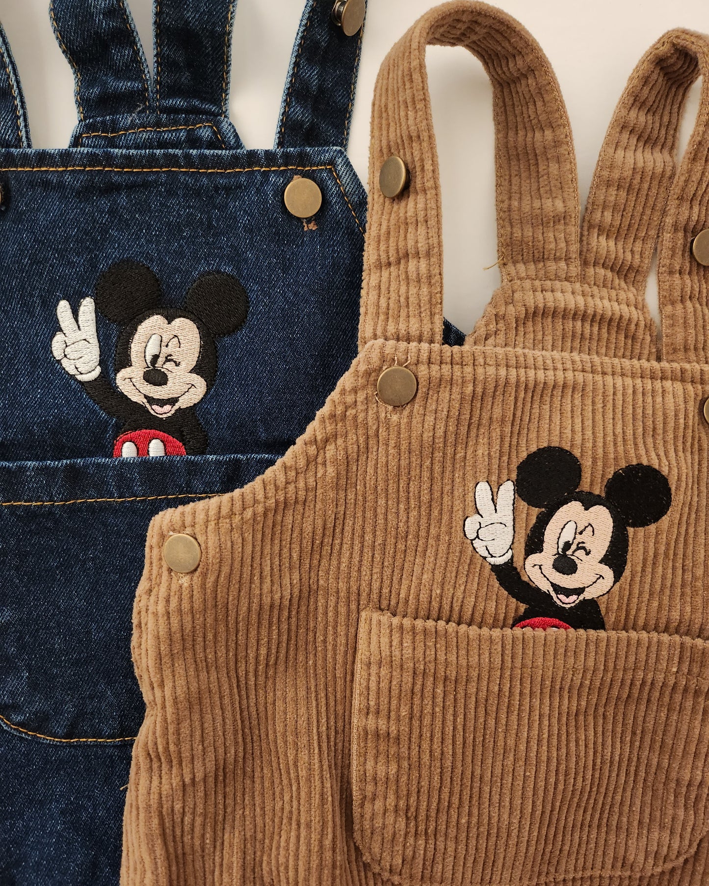 Baby V Mickey Mouse Embroidery Shortalls (3-18m) - Denim - AT NOON STORE