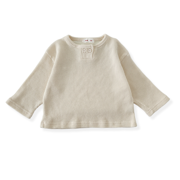 Baby Waffle Button Top (6-18m) - Cream