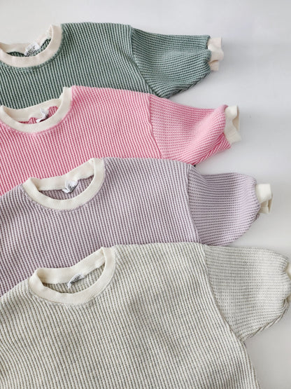 Baby Waffle Sweatshirt Romper (3m-3y) - Sage Green - AT NOON STORE