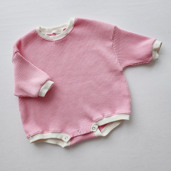 Baby Waffle Sweatshirt Romper (3m-3y) - Pink